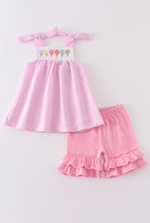 Pink Ice Cream French Knot Seersucker 2PC