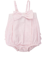 Baby Girls Pink Seersucker Bow Front Bubble Woven Romper