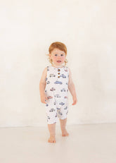 Vintage Cars (Ribbed) | Button Tank Romper Bamboo