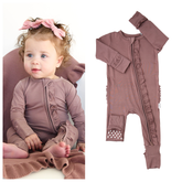 Mauve RUFFLE ZIP Bamboo Keepsake Two Way Zipper Baby Outfit