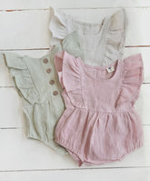 Baby Girl Gabriella Sleeveless Linen Romper- Blush Pink