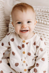 Baby Gathered Button Romper- Pinecones