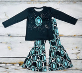 Turquoise Jewel Print L/S -Girl 2PC Bell Set