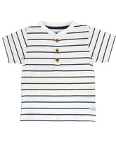 Boys White & Navy Stripe Short Sleeve Henley