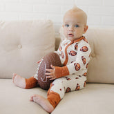 Football Print Bamboo Zippy Romper Baby Pajamas PJs Sports