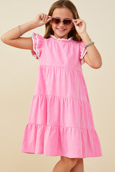 Girls Contrast Piped Ruffle Detail Dress