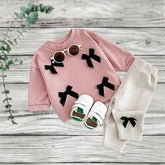 Girl 2 PC Set - Bow Top & Bottom Set - Pink