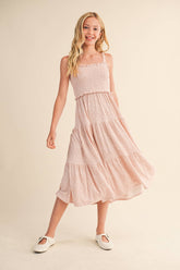TWEEN GIRLS KIDS SMOCKED TIERED MIDI DRESS (7-12)