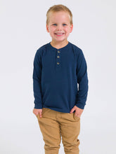 Boys Dark Navy Knit Long Sleeve Henley Tee
