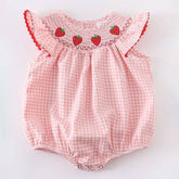 Baby Girls Strawberry Plaid Smocked Romper
