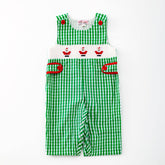 Green Christmas Gingham Smocked Baby Jon Jon