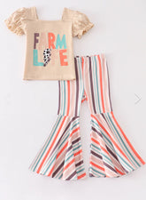 Beige Farm Life Bell Pants Set Girl 2PC