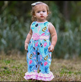 Girl Seashells Beach Romper Pink Trim