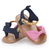 Pink Striped Bowknot Dots Anti-Slip Baby Sandal Crib Shoes