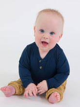 Baby Boys Dark Navy Knit Long Sleeve 2-Button Henley Bodysuit