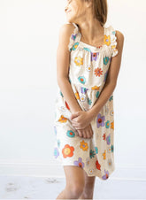 Happy Flowers Ruffle Cross Back Dress