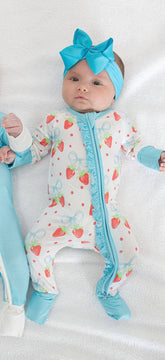 Strawberries and Bows Ruffled Zipper Onesie