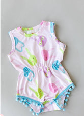 Hipster Bunny Pom Pom-Girl Romper