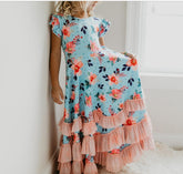 Blue Floral Ruffles Dress
