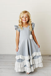 Dusty Blue Ruffles Dress