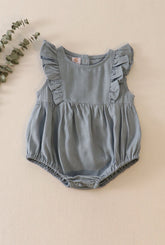 Teal Linen Girl Ruffle Bubble