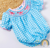 Purple Dino Checkered- Infant Girl Romper
