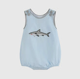 Blue Shark Appliqué Bubble Romper Boy