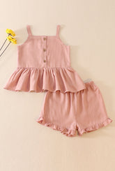 Pink Linen Ruffle 2PC Girl Set