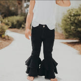Black Denim Double Ruffle Bell Jeans- Girl