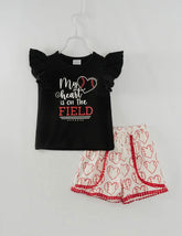 Baseball Heart Ruffle Girl Short Set