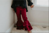 Wine Denim Ruffle Bell Pant