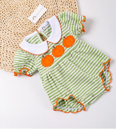 Pumpkin Stripes- Girl Romper