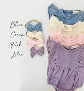 Baby Girl Bubble Romper MUSLIN Gauze Jumpsuit Milana+Bow