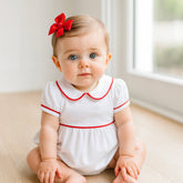 Red and White Essentials Collared Ruffle Short Sleeve Bubble