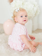 Baby Girls Baby Pink Stripe Stripe Puff Sleeve Smocked Romper