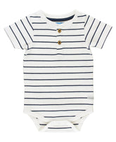 Baby Boys White & Navy Stripe Short Sleeve Henley Bodysuit