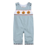 Gray Halloween Smocked Overalls
