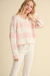 TWEEN GIRLS KIDS L/S POLO IN CABLE KNIT (7-14)