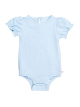 Baby Girls Light Blue Knit Puff Short Sleeve Bodysuit