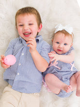 Boys Classic Blue Seersucker Short Sleeve Button Down Shirt