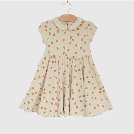 Collar Twirl Dress Dots-Saffron