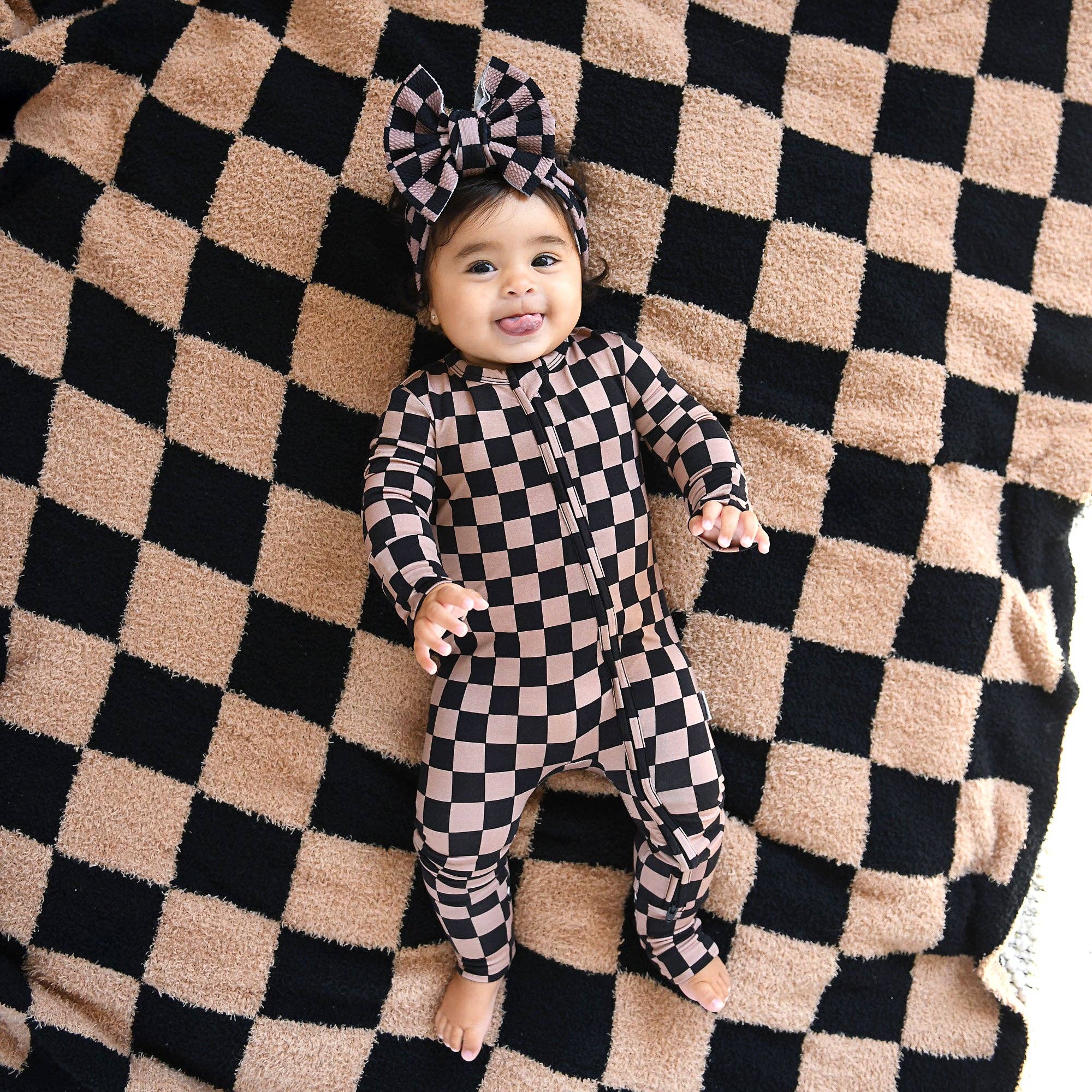 Bentley ZIP Checks Bamboo One Piece 2 Way Zipper Baby Outfit