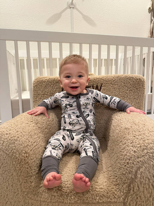 Lucky Dude Skateboard-2 Way Convertible Bamboo Zip Romper