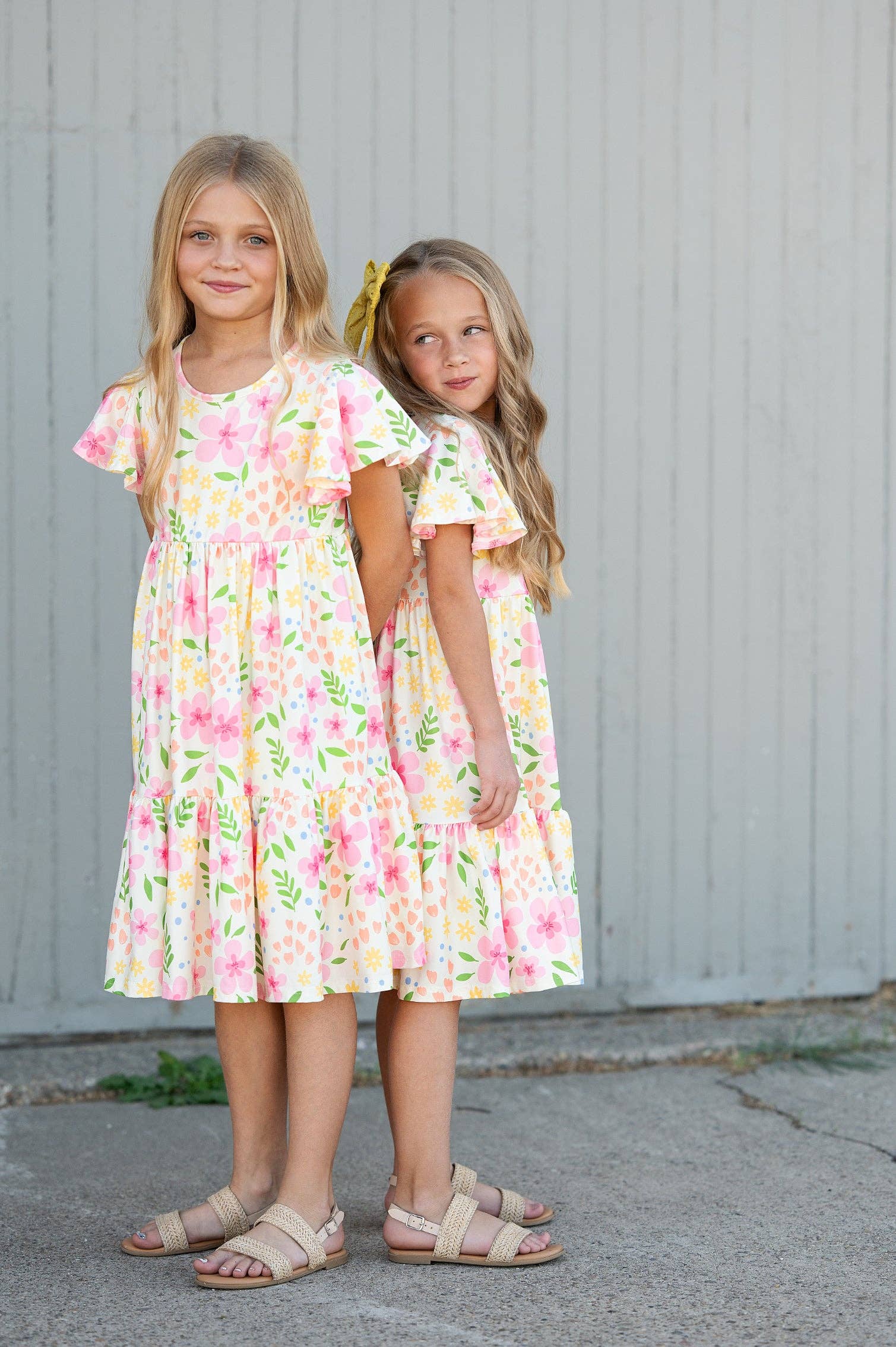 Girls Emma Dainty Spring Floral Flutter Sleeve Twirl Dress