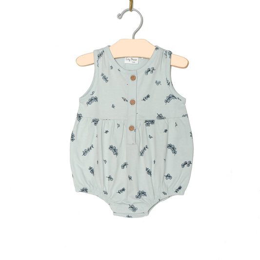 Button Front Romper- Eucalyptus 100% Cotton