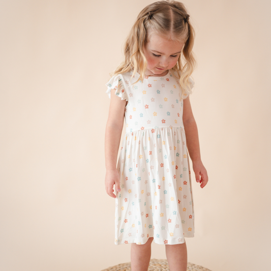Bamboo Short Sleeve Twirl Dress - Sunlit Daisy