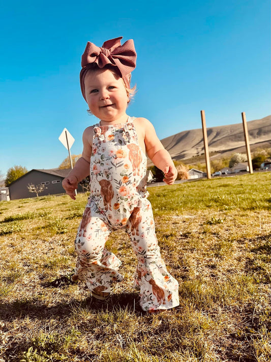 Highland Cow Floral Jumpsuit - Girl