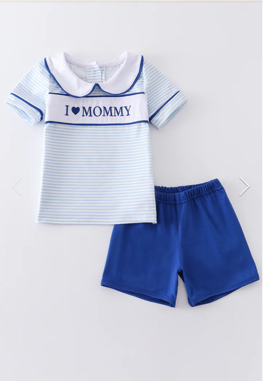 Blue Rose I Love Mommy Embroidery Boy