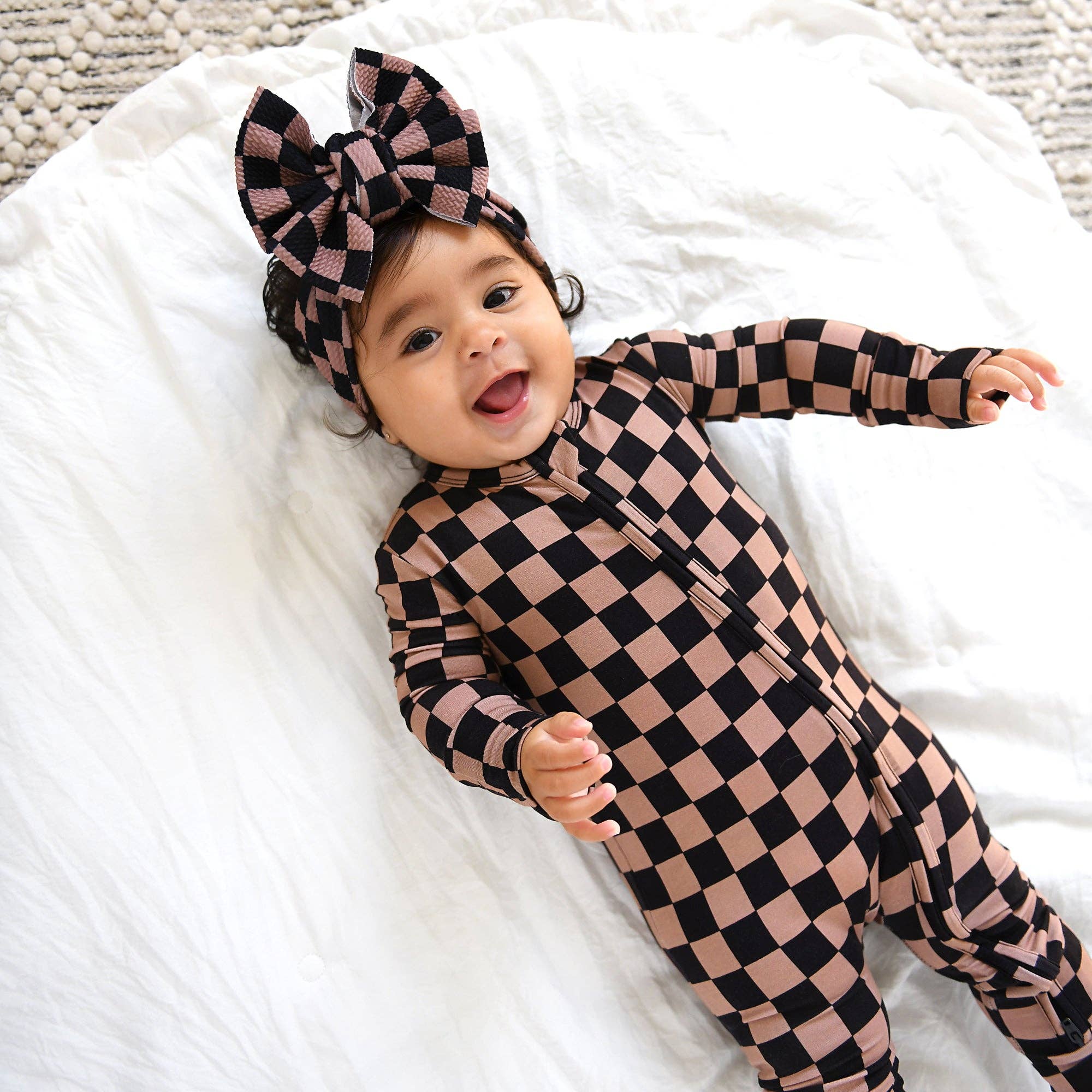 Bentley ZIP Checks Bamboo One Piece 2 Way Zipper Baby Outfit