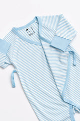 Kimono Tie One-Piece_Light Blue French Stripe 95%Organic Cotton